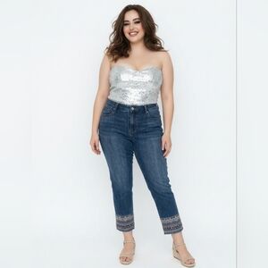 Chico's Denim Cropped Jeans with Patterned Hem